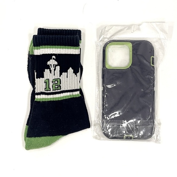 iPhone 13 Pro Max Phone Case & Seahawks Crew Socks Fan Blue & Green - Picture 4 of 4